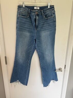 Mica Blue High-Rise Flare Jeans with Raw Hem